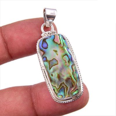 Natural Abalone Shell Gemstone 925 Solid Sterling Silver Jewelry Pendant 2" u5B55
