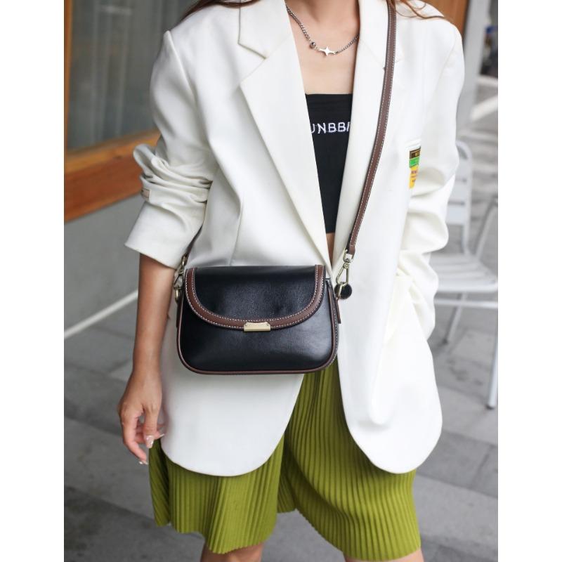 Vegetable Tanned Cowhide Small Bag Genuine Leather Women's Bag Fashion Vintage Single Shoulder Crossbody Color Head Layer Cowhide