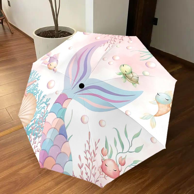 1PC Mermaid Tail Ocean Life Umbrella-8-Rib Reinforced Portable Folding Travel Suitable for All Seasons Outdoor Daily Use-Z0477