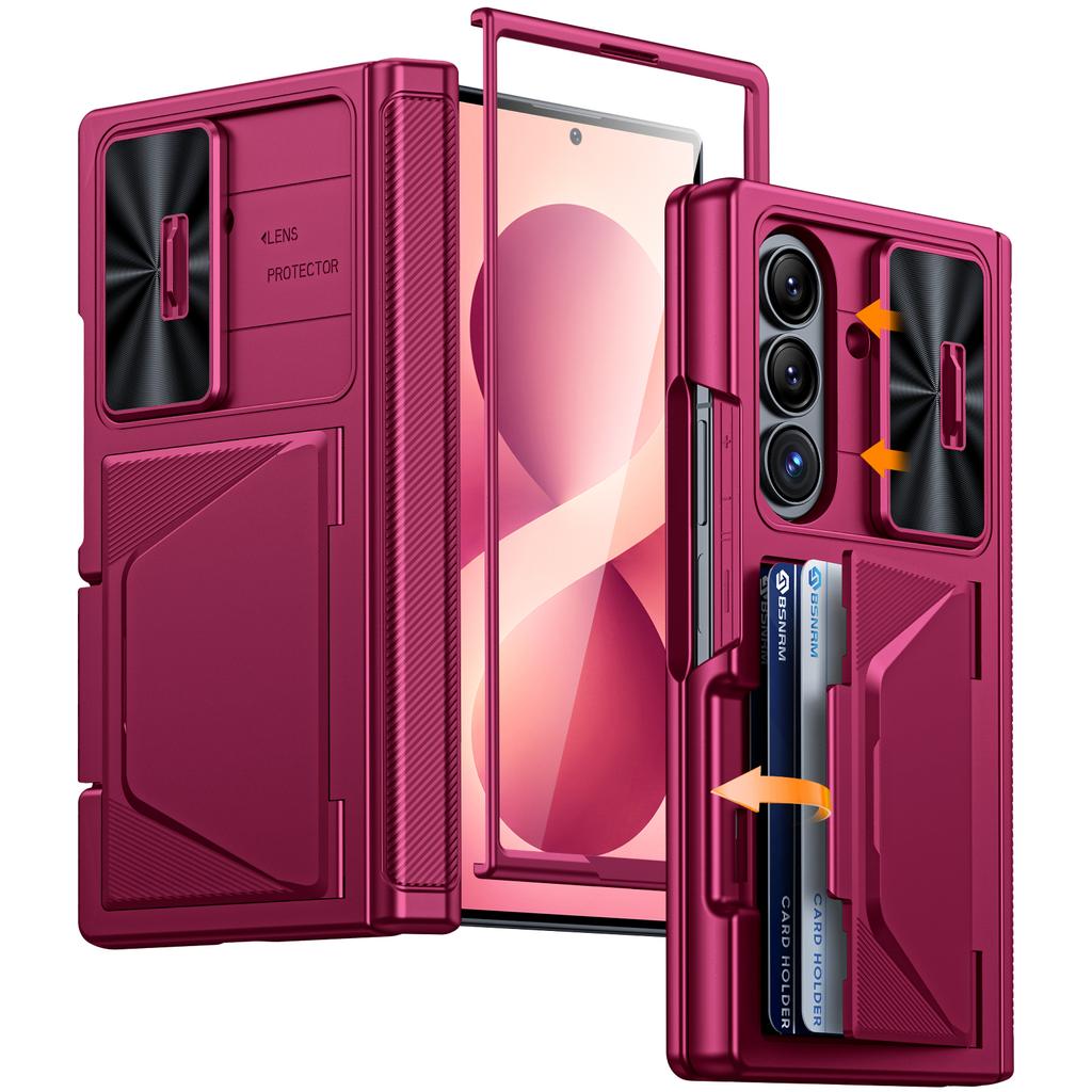 Hard Shell Wallet Case with RFID Blocking, Sliding Lens Cover and Hinge Protection for Galaxy Z Fold 8 Ultra-Titanium