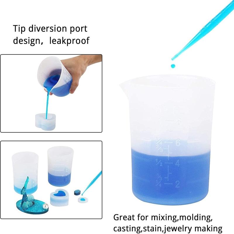 Silicone Measuring Cup Resin Epoxy Graduated Cups Transparent Scale Cups for Resin Art 600/1000ml for Jewelry Lab Use