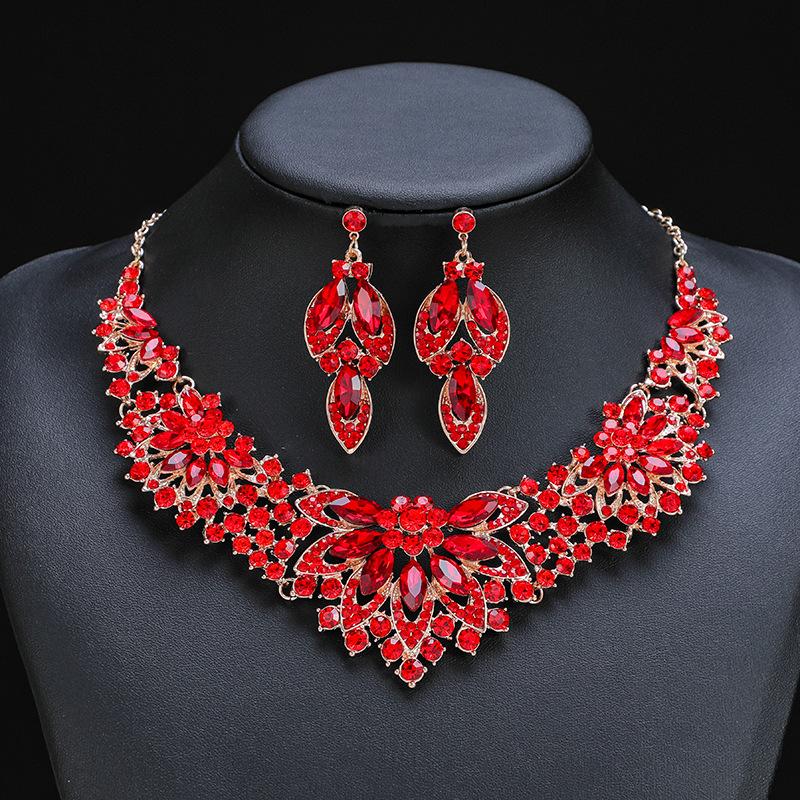 Exquisite Leaves Green Crystal Jewelry Sets For Women Wedding Party Jewelry Accessories Stud Earrings & Necklace Set Gift