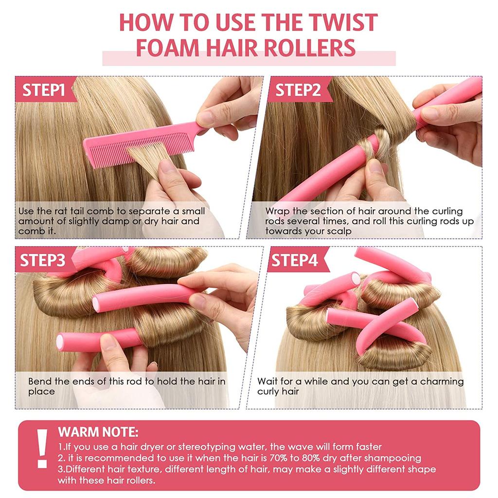 10-teiliges Set mit flexiblen Lockenstäben zum Lockendrehen, flexiblen Stäben, Lockenwicklern ohne Hitze, weicher Schaumstoff für kurzes, mittellanges und langes Haar