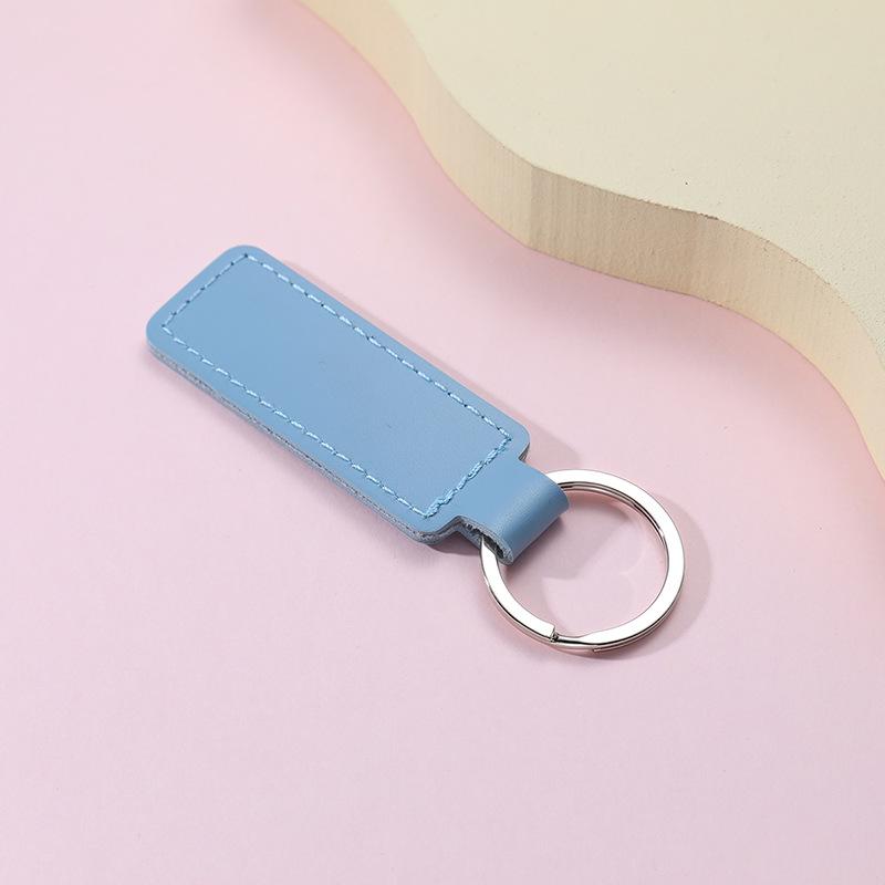 10 Colors Bright PU Leather Keychain Double-sided Car Thread Small Gift Metal Pendant PU Key Chain Simple KeyChains Keyholde