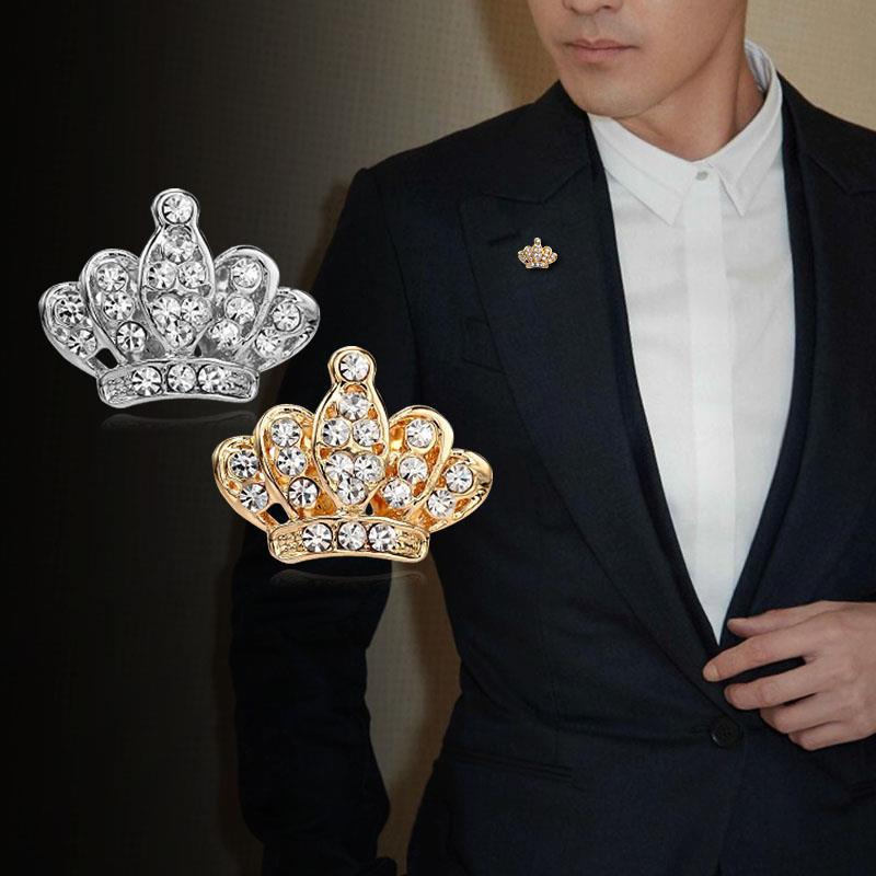 Elegant Rhinestone Crown Lapel Pin for Men & Women - Mini Suit & Shirt Brooch Accessory