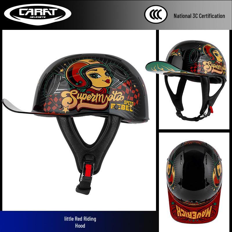 

Carbon Fiber Retro Motorcycle Half Helmet - Breathable Open-Face Design for Men & Women. XL