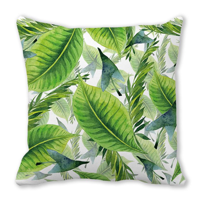 Watercolor tropical green leaf banana leaf Digital printing short plush pillow covers for sofa office cushion cover home goods