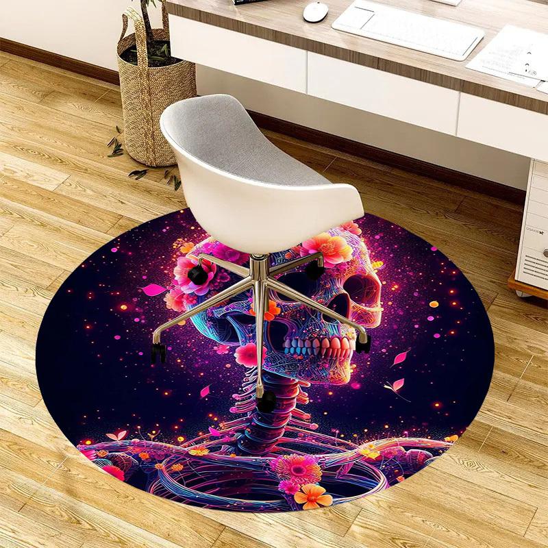 1pc Office Carpet Chair Mats Colorful Floral Skull Artwork Perfect for Decorating Office Chairs, Living Rooms, Or Bedrooms.YDT126