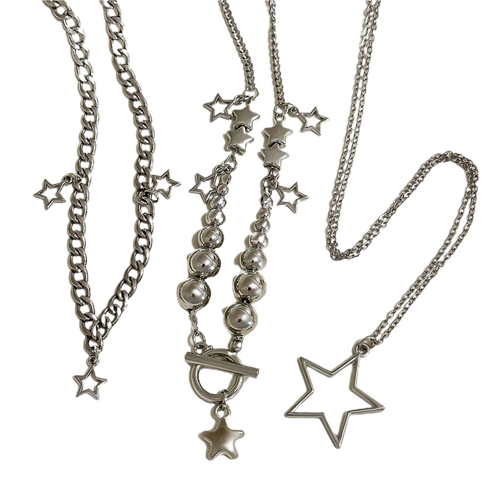 3Pcs Multilayered Star Necklace Stylish Collarbone Chain Versatile Choker Neck Chains for Daily Wear and Casual Outfits