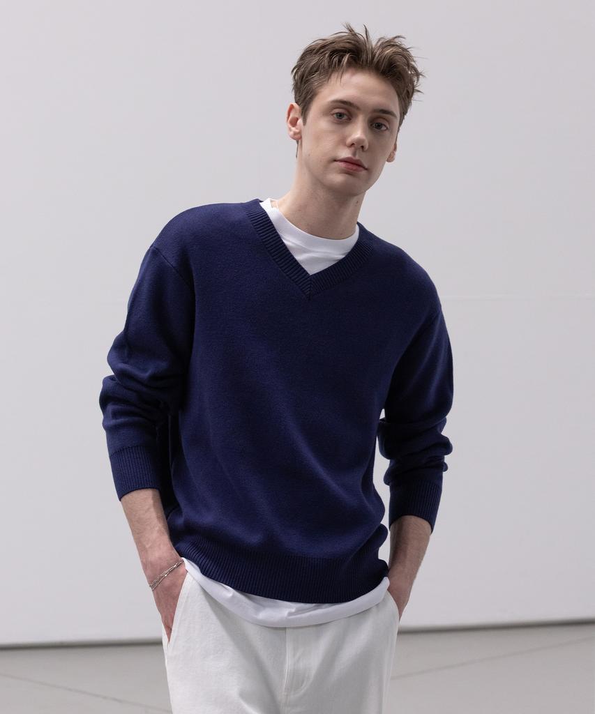 Dekkoloso Soft Cotton V-Neck Knit [Navy]