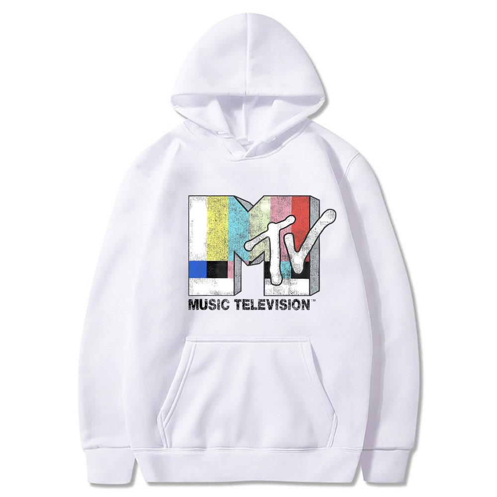 MTV Music Television Signál Grafická Potlač Mikina s Kapucňou Muži Ženy Vintage Móda Oversized Mikina Unisex Y2k Umelecká Estetika Mikiny s Kapucňou