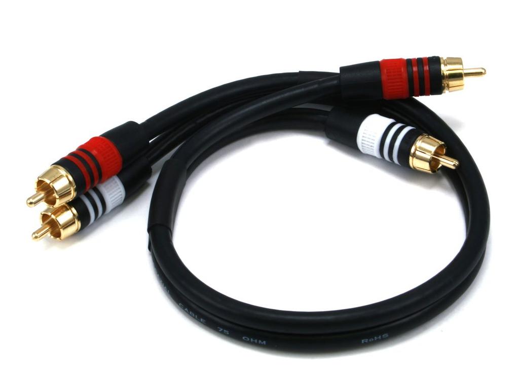 Monoprice Premium 2 RCA RCA Plug 22AWG Cable Black 1.5ft Plug/2 M/M - [Used]