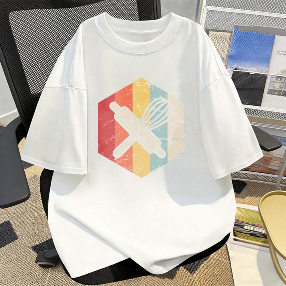 Retro Baker Utensil Cotton TShirt Unisex Tee Pastry Hobby Present Trendy Streetwear Kitchen Enthusiast Summer ShortSleeve Tops