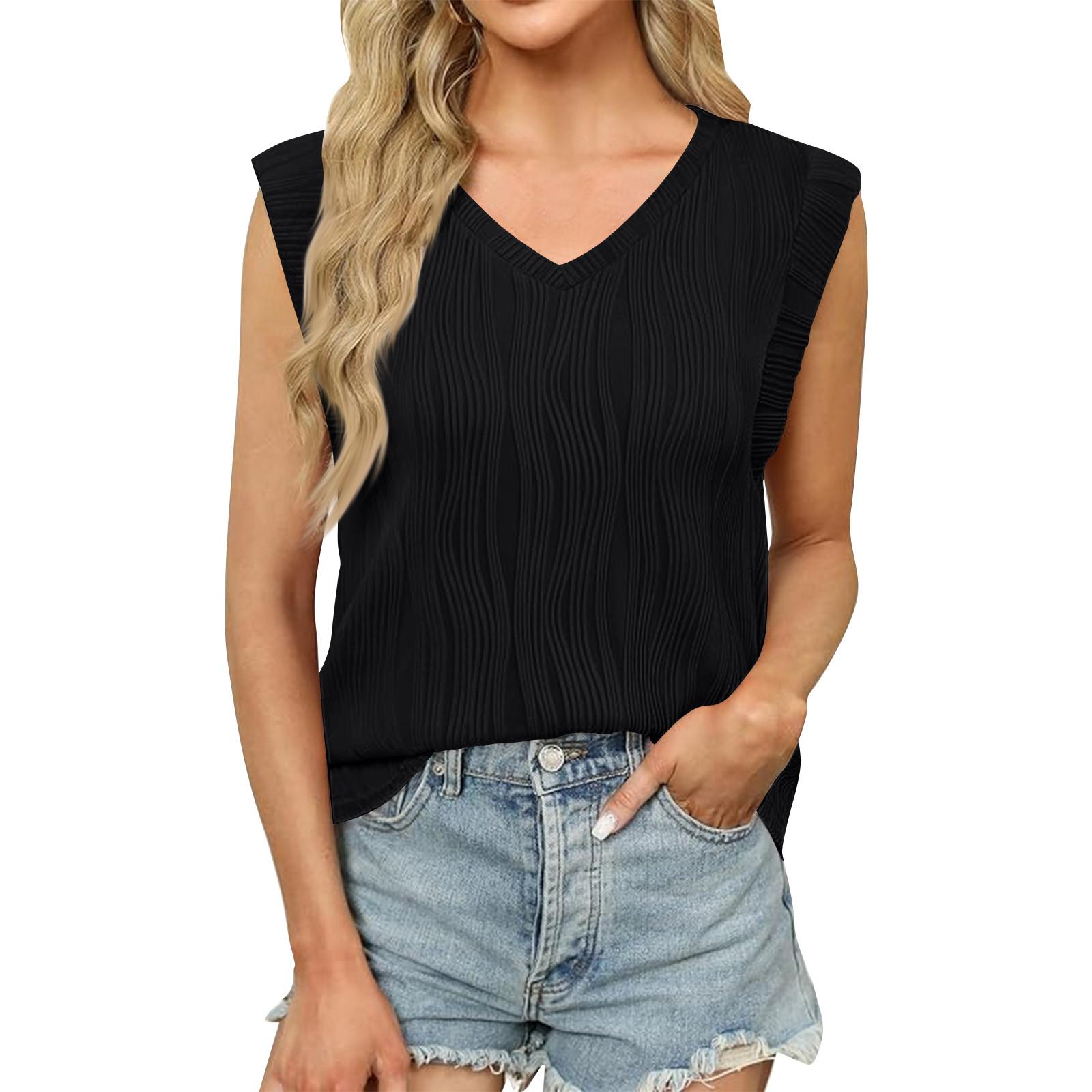 

Женский топ с короткими рукавами, летняя майка, базовая футболка, повседневная свободная одежда S чёрный