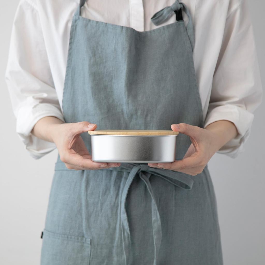 Nonoji Stainless Steel Lunch Microwave and Dishwasher Stylish and with Natural Wood Silver Box, Oval, Safe, Simple, Lid,