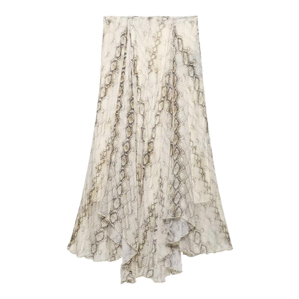 

Spring/Summer 2025 Women s Snake Print High-Waist Midi Skirt XS грязно-белый
