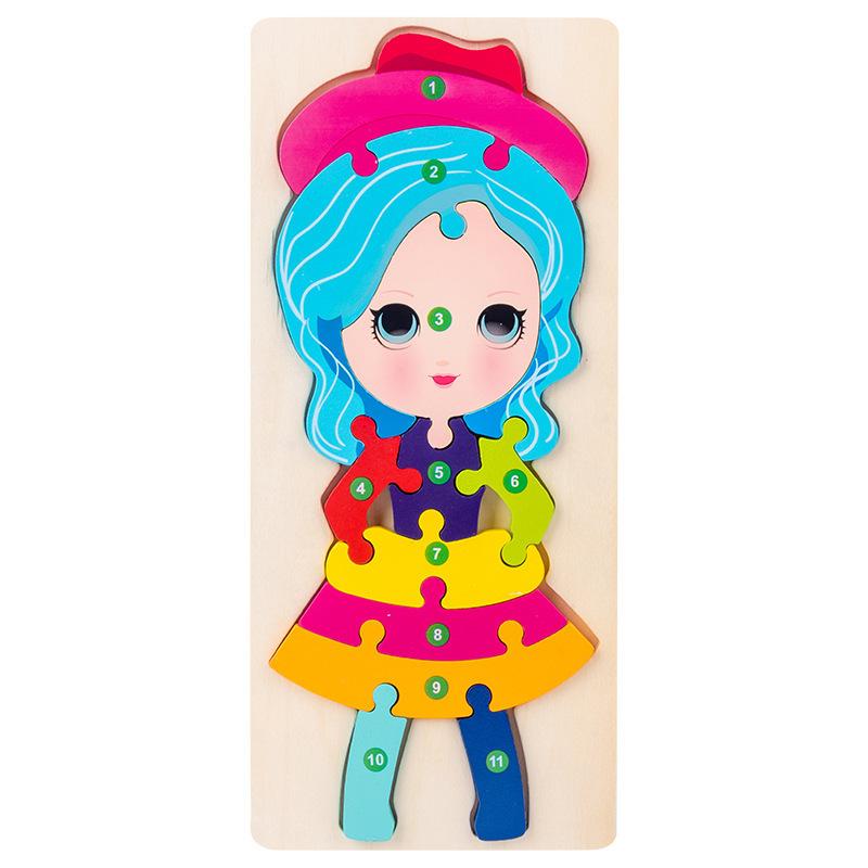 Wooden Large Buckle Three-dimensional Cartoon Animal Puzzle Puzzle Board Children's Educational Early Education Toy Building Blocks