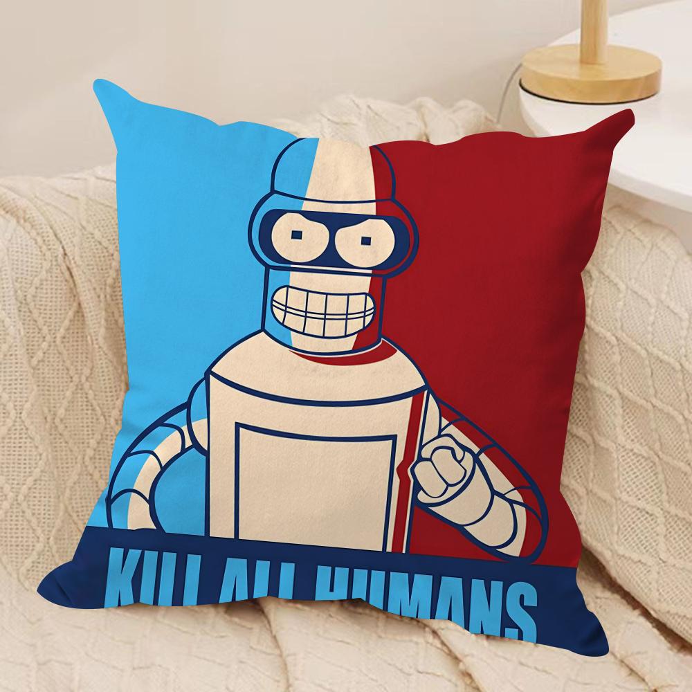 Anime F-Futurama B-Bender Cushion Cover Soft Plush Fabric Double-Sided Printed Sofa Cushion Cover For All Seasons Homedecor Gift