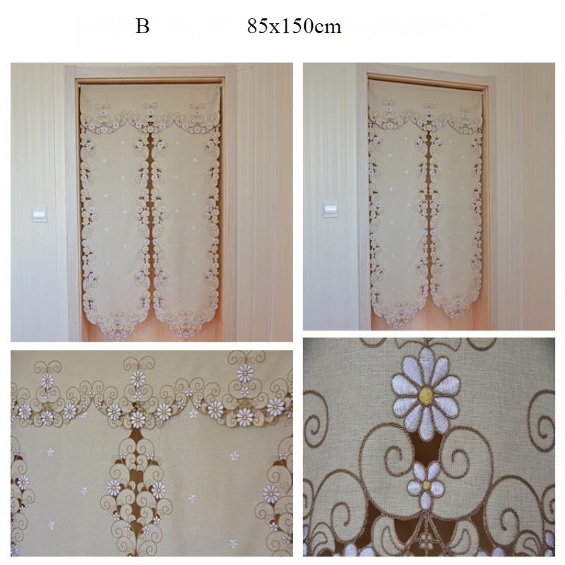 Rideau Court Kaki Clair Tissu Brodé Rideau de Porte Marguerite Rideau Élégant pour Chambre Salon Salle de Bain Cuisine, Sans Tringle, 1 pièce