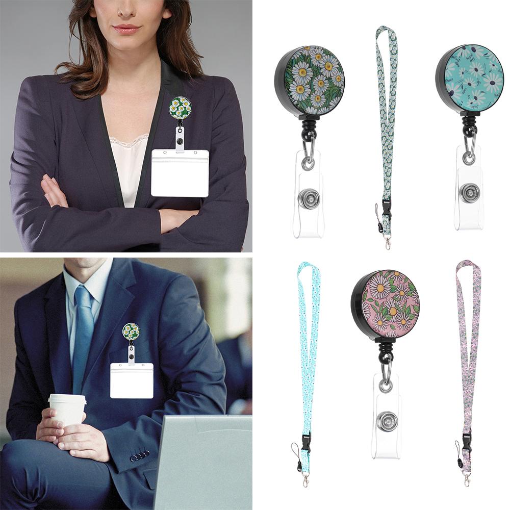 

Adjustable Daisy Lovely Name Badge Holder Bank Credit Card Retractable Card Holder ID Business Case