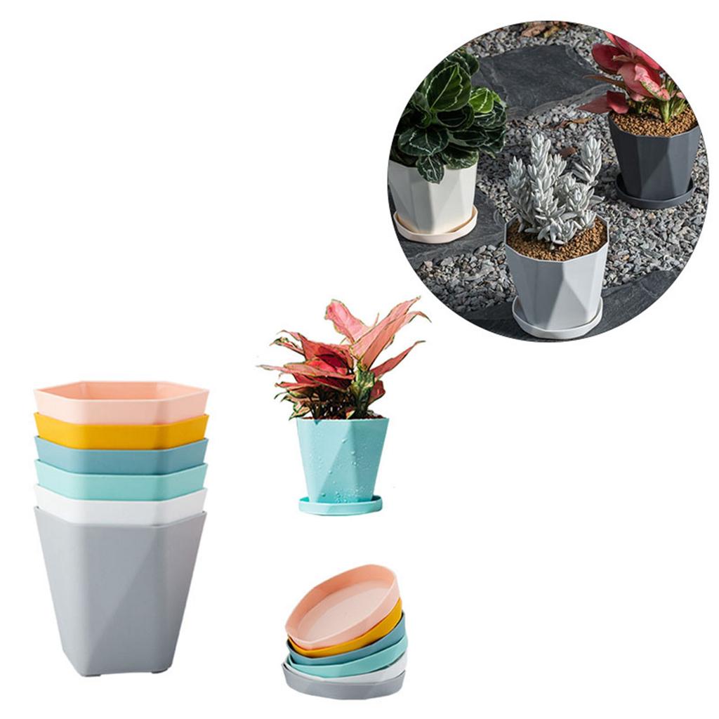 6 STÜCK Pflanzgefäß Kunststoff Blumentopf Blumenbehälter mit verdicktem Untersetzer für Innen- und Außenbereich Garten