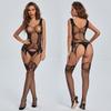 Fishnet Crotchless Lingerie Lace Sheer Bodysuit Transparent Open Crotch Mesh See Through Female Jumpsuit Thigh High Elastic Sexy
