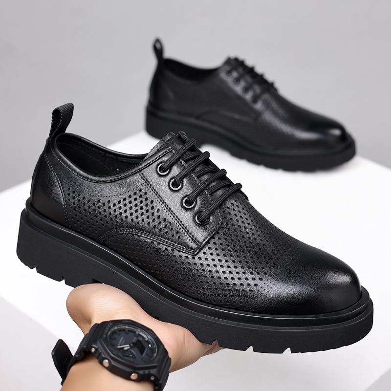 Breathable men's leather shoes Trendy and Thick Bottom Styles Fashion Party Retro Comfort Shoes Black Plus Size-46 Luxury