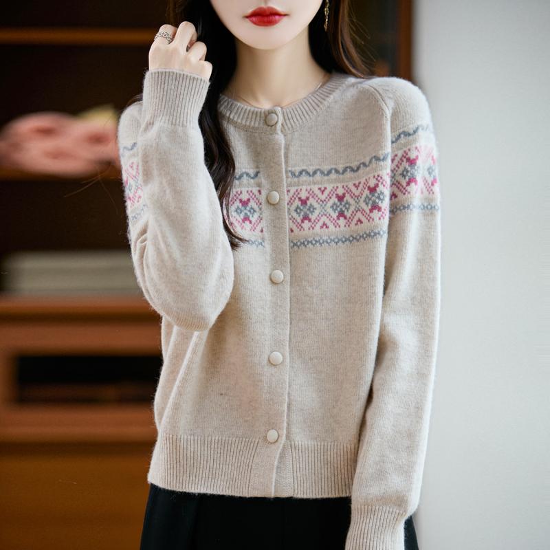 

QingHe Cashmere Женский кардиган из 30% кашемира - Мягкий и теплый свитер из шерстяной смеси M