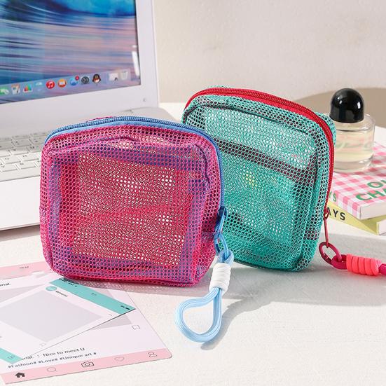 Cosmetic Storage Bag Breathable Mesh Design Compact Organizer with Lanyard Portable Bag for Toiletries Makeup