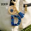 Blue Series Keychain Pendant Pendant, Initial Letter Charm Key Chain with Eyes Portable Organizer Tassel Design, A-Z Holder for Bags Backpacks