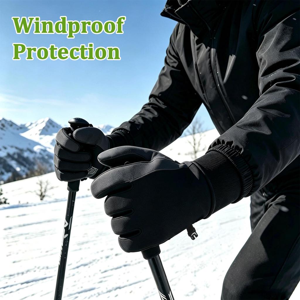 Thin Fleece Winter Warm Cycling Riding Gloves, Touch Screen, Anti-Slip Silicone Palm, Windproof Water Resistant Outdoor Gloves