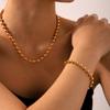 Fashionable minimalist titanium steel round bead chain necklace, unique trendy 18K gold stainless steel bracelet
