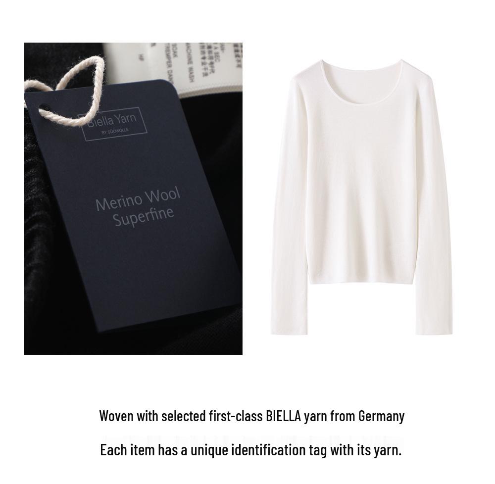 Spring 2026 Women's U-Neck Ultra-Thin Knit Base Layer Top - 100% Pure Wool Yangzi Yarn