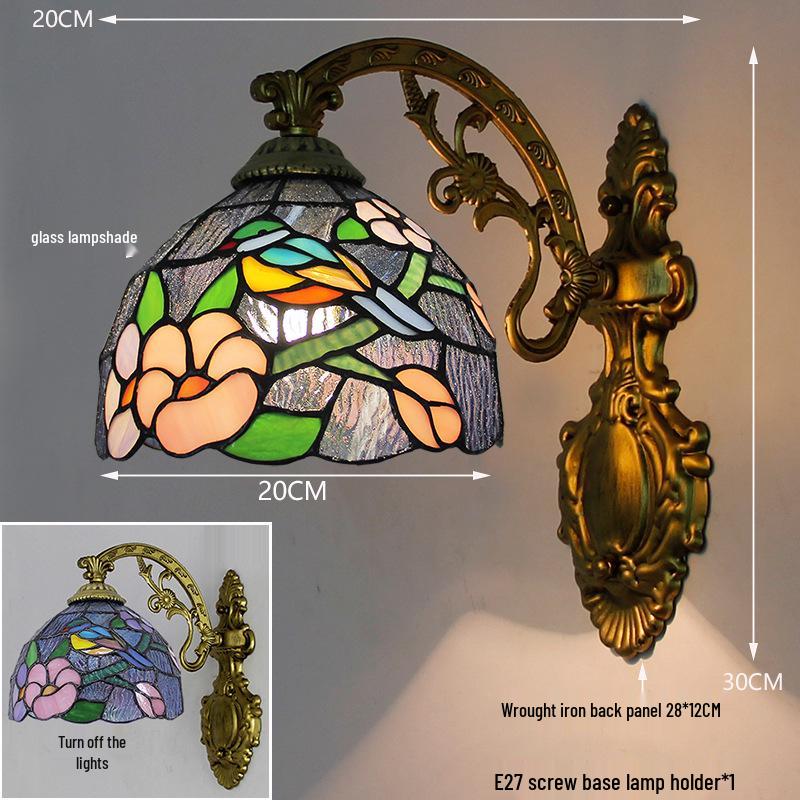 Retro European Tiffany-Style Wall Lamp for Bedroom, Hallway, or Bathroom Mirror