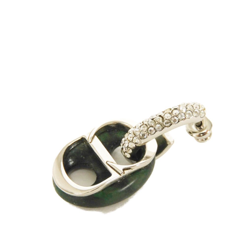 Used CD Icon Crystal Hoops 7983 Metal Silver Swing Jade Stone Rhinestone Women's 10656 from Japan AUTHENTIC