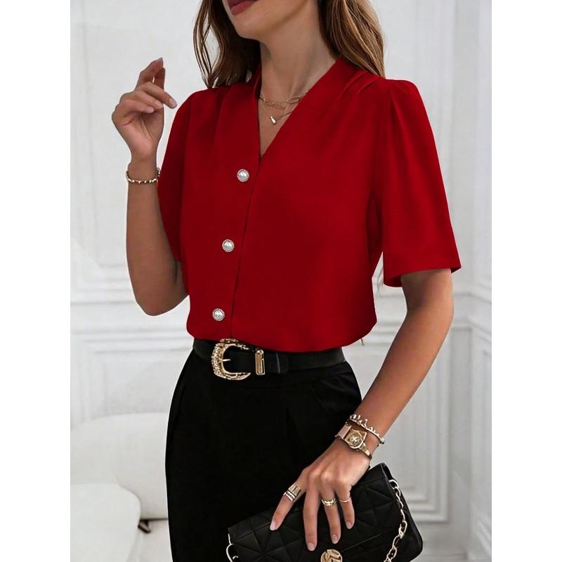 Blusas y Camisas Casuales de Moda para Mujer JPNTKY de Manga Corta con Cuello en V