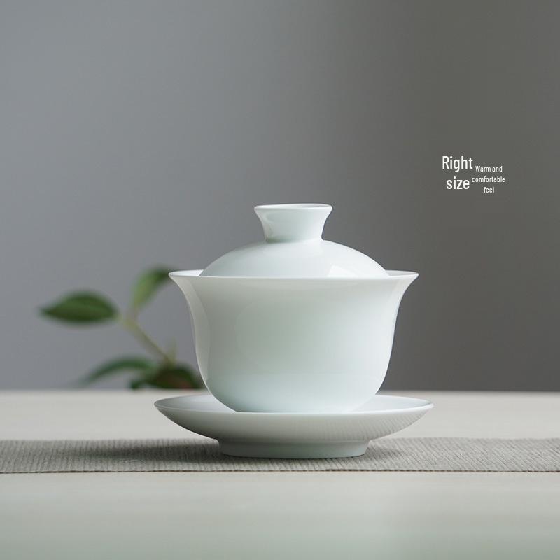 Jingdezhen Ceramic Gaiwan: White Porcelain Large Three Talents Tea Cup