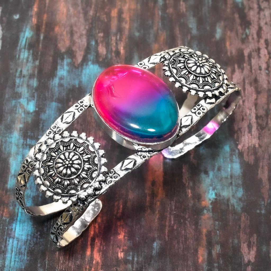 Minunata bicolore turmalina piatra pretioasa lucrata manual din argint 925 bratara/manseta bijuterii reglabile