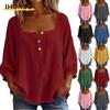 Women's Fashion Casual Solid Color Print Square Collar  Blouses & Shirts