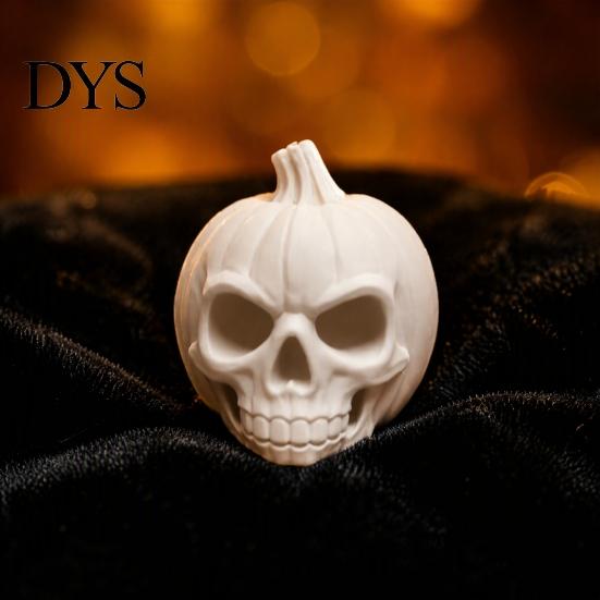 Creepy Study Table Accents 3D Printed Skull Pumpkin Ornament, White Resin Skeleton Statue, Dark Style Room Decor Halloween Themed Sculpture