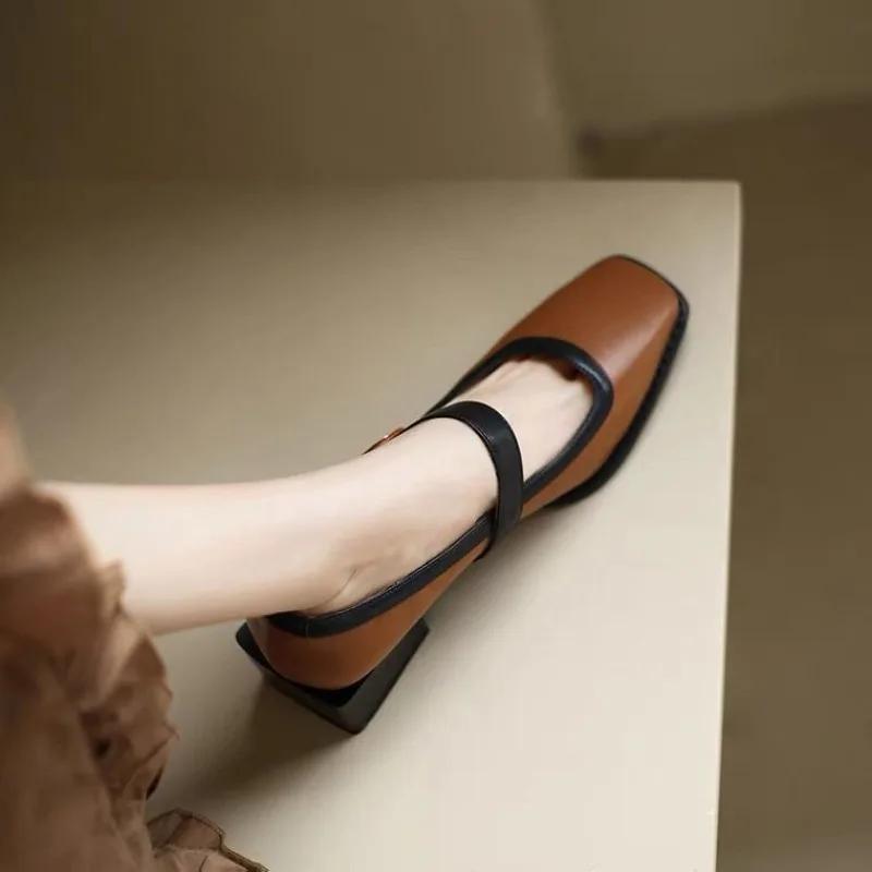 Women's Low Heel Shoes Square Heel Shallow Mouth One-line Buckle Shoes Daily Commute Versatile New Spring Zapatillas De Mujer