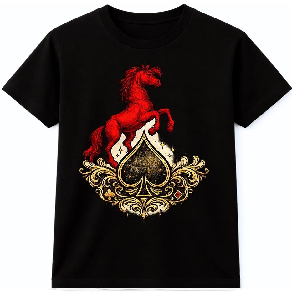 Poker T Shirt Horse Spade Playing Card Casino Gambling Graphic Tee S