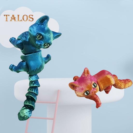 3D Printed Cat Figurine Movable Joints Cat Figure Articulated Animal Model Toy Home Office Bookshelf Desktop Decoration Ornament