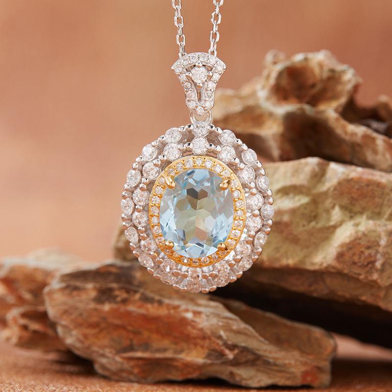 Natural Topaz Amethyst Citrine Necklace Women'S S925 Sterling Silver Jewelry Retro Hollow