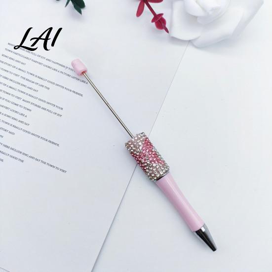 Fun Office Supplies Diamond Beadable Pens Bling Rhinestone Beaded DIY Plastic Bead Pen Crystal Gift for Women Shaft Black Ink Ballpoint Pens