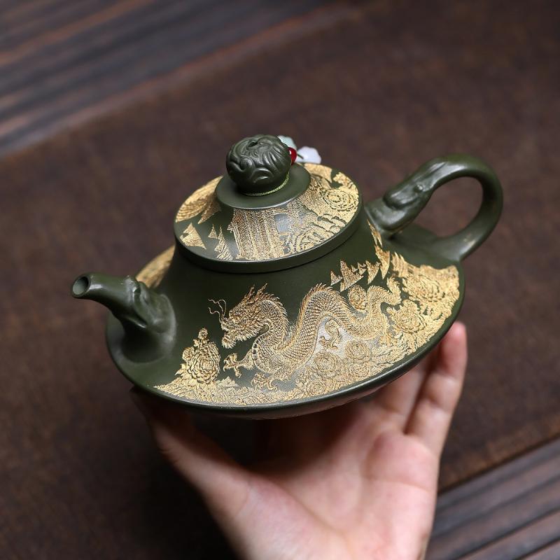 

310ml Classic Yixing Purple Clay Teapots Handmade Dragon Curve Pot Raw Ore Green Mud Kettle With Filter Zisha Tea Set For Tea