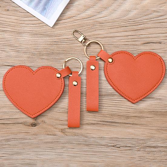 Love Heart Shape Makeup Mirror Waterproof Faux Leather Vanity Mirror Keychain Portable Travel Women Handheld Cosmetic Mirror Bag Pendant