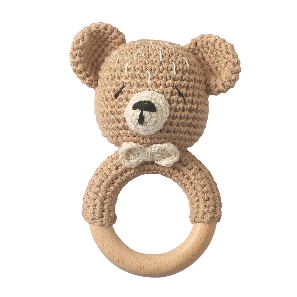 1pc Baby Teether Music Rattles for Kids Animal Crochet Rattle Elephant Giraffe Ring Wooden Babies Gym Montessori Children's Toys