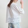 White Lapel Seven-quarter Sleeve Hollow Embroidered Top Womens Summer Updated Top