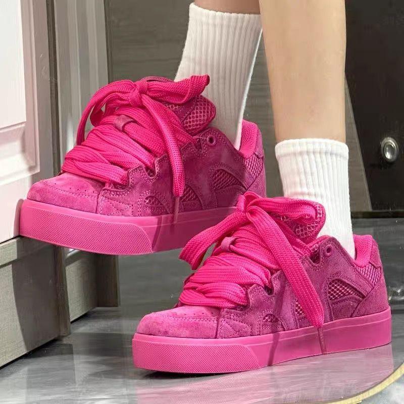 New dragon fruit color letter sole bread shoes women's ins niche retro casual shoes American heightening sports shoes